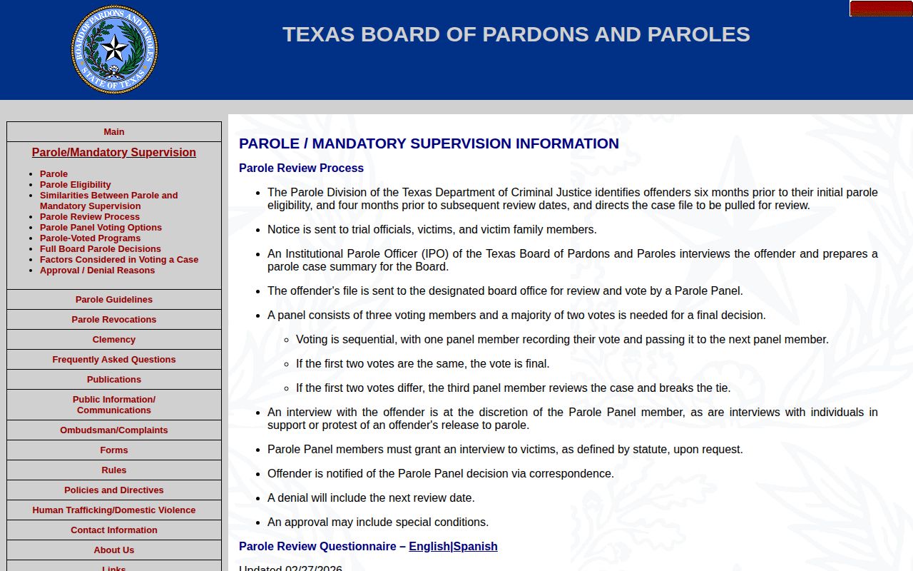 Texas parole review process for Williamson County post-release supervision